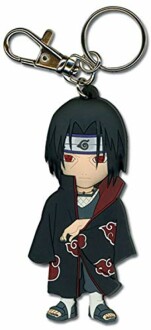 Anime character keychain featuring Itachi Uchiha with black cloak and red clouds