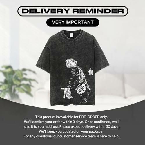 Black t-shirt with anime print available for pre-order.