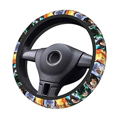 Steering wheel cover with anime character design