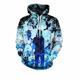 Stylish Unisex Anime Hoodie with a Blue Abstract Design, Perfect for Anime Enthusiasts