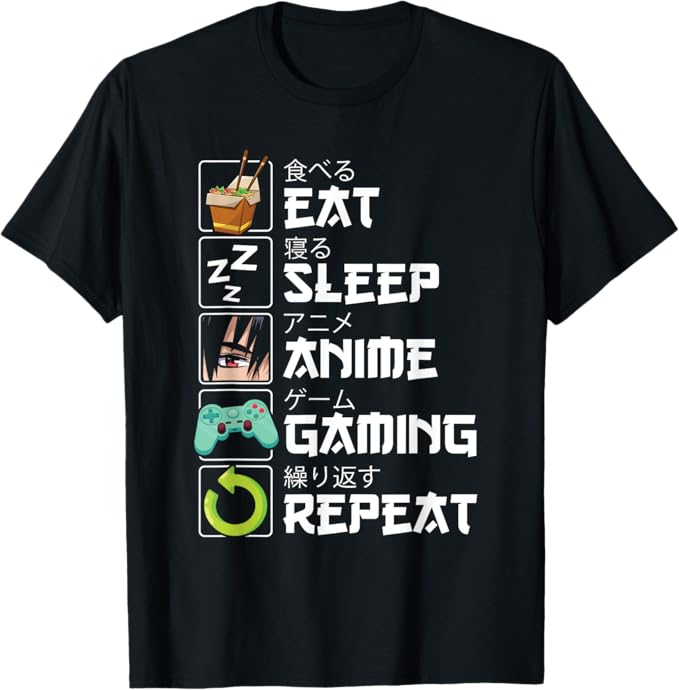 Eat Sleep Anime Manga Repeat Otaku Kawaii T-Shirt